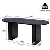 70.8" Oval Kitchen Dining Table - Wood Strip Base, Seats 4-6 People - Himpall